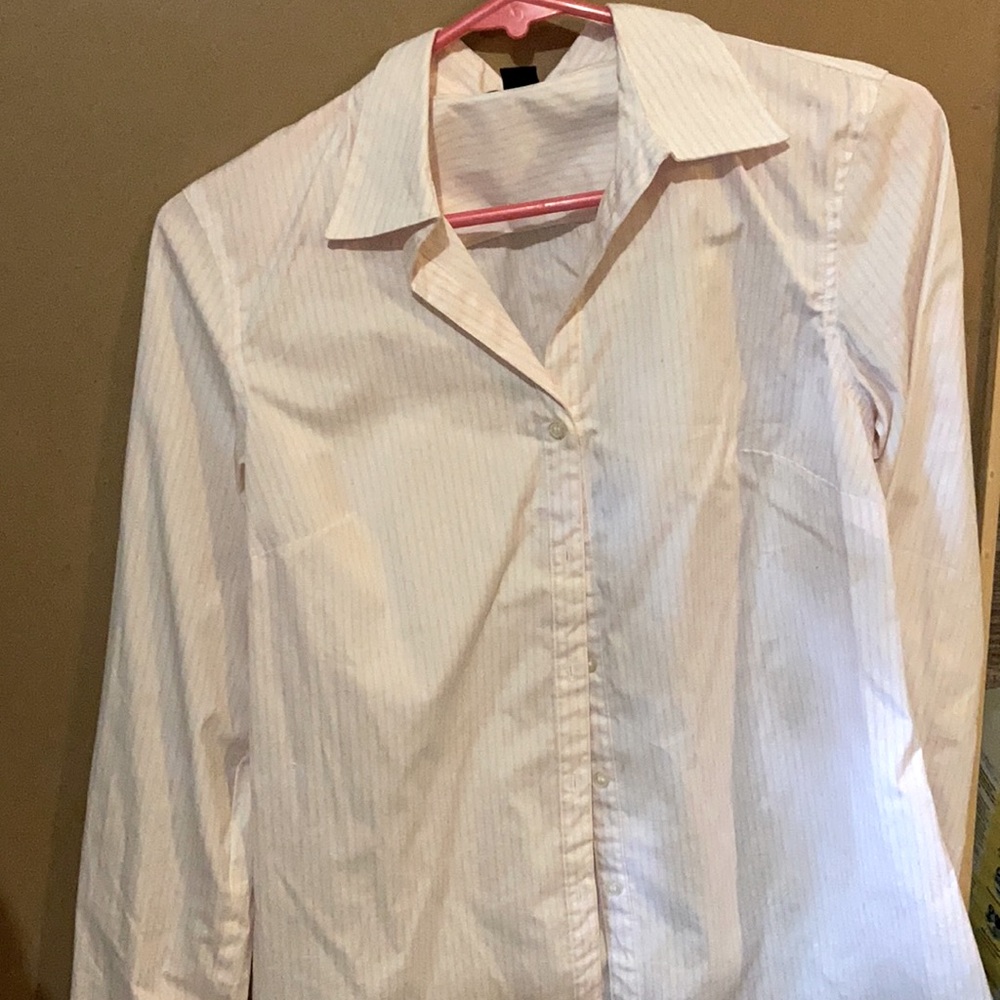 F21 button up blouse! White with pink stripes